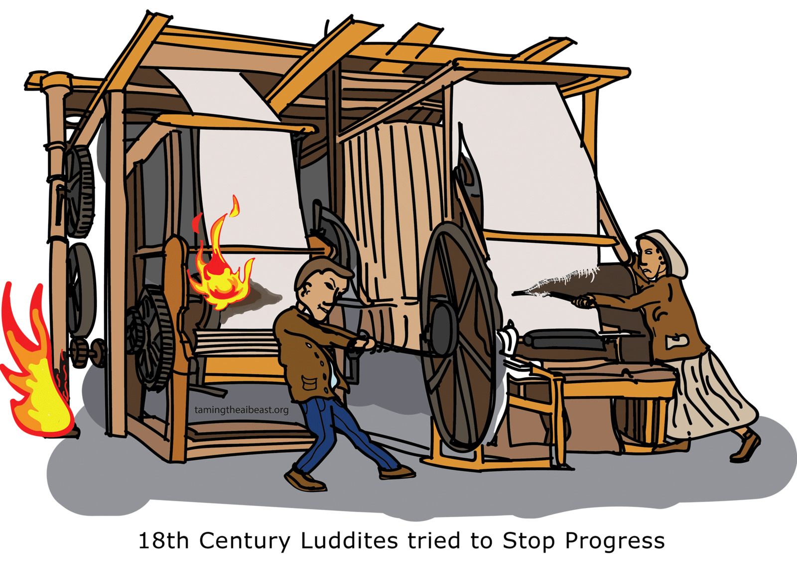 Luddites destroying a loom