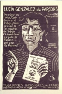 Lucy Parsons poster by IWW artist Carlos Cortez